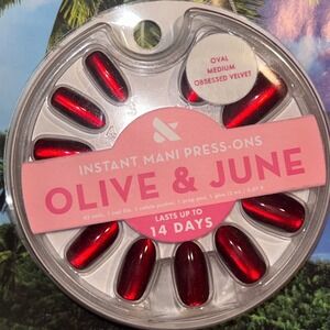 Olive & June Instant Mani Press-On Nails Oval Medium Obsessed Velvet Red 42ct